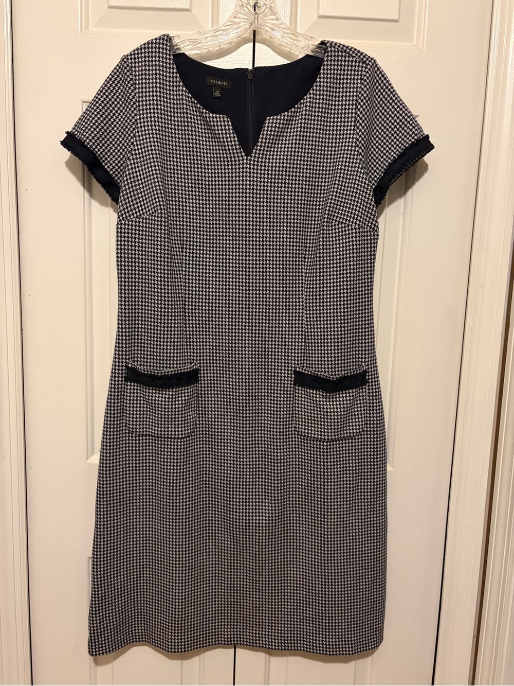 Talbots Black and White Houndstooth Mini Sheath Dress